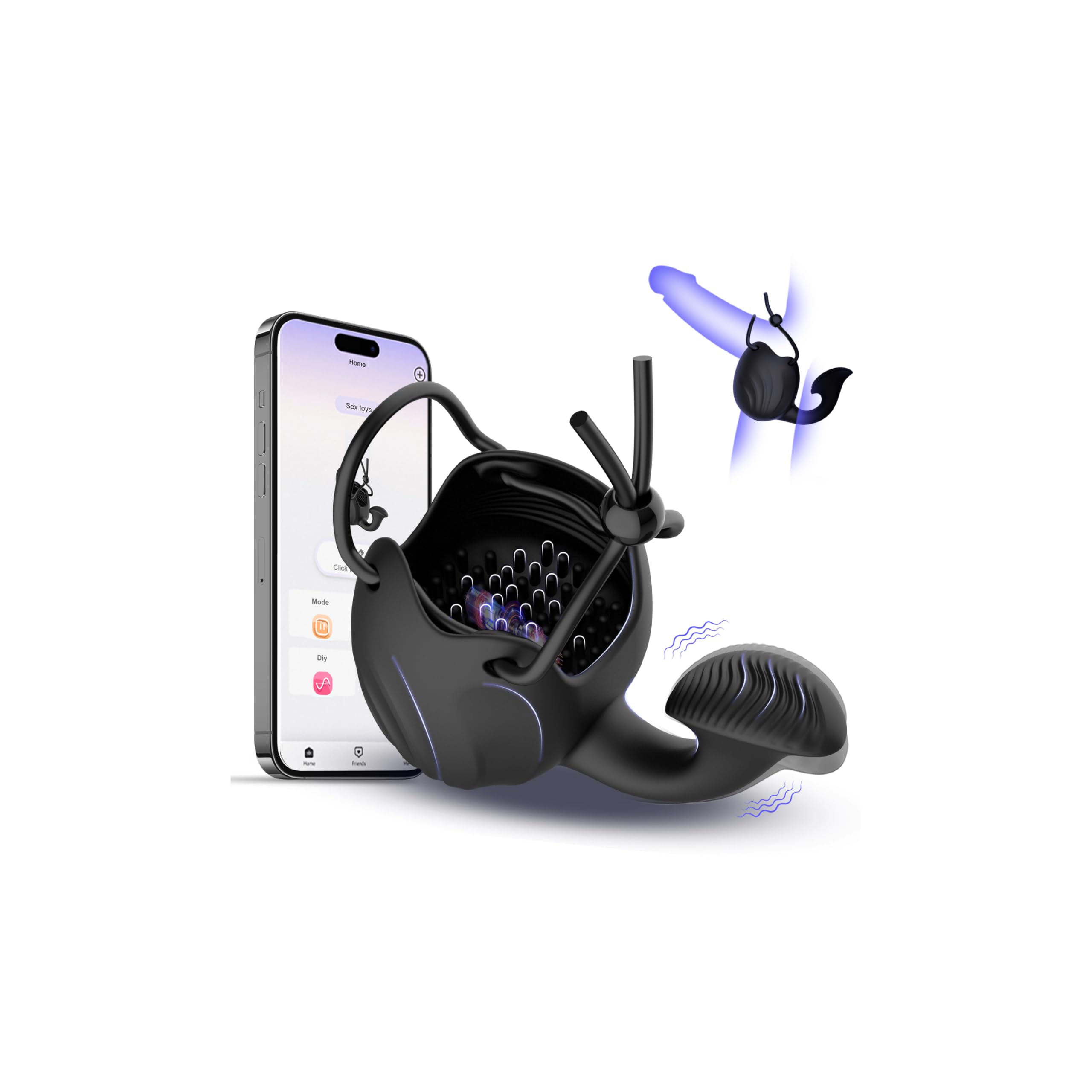 Vibrating Cock Ring Couples Sex Toys with Scrotum Stimulator APP Control - 10 Vibration Modes 3-in-1 Penis Ring