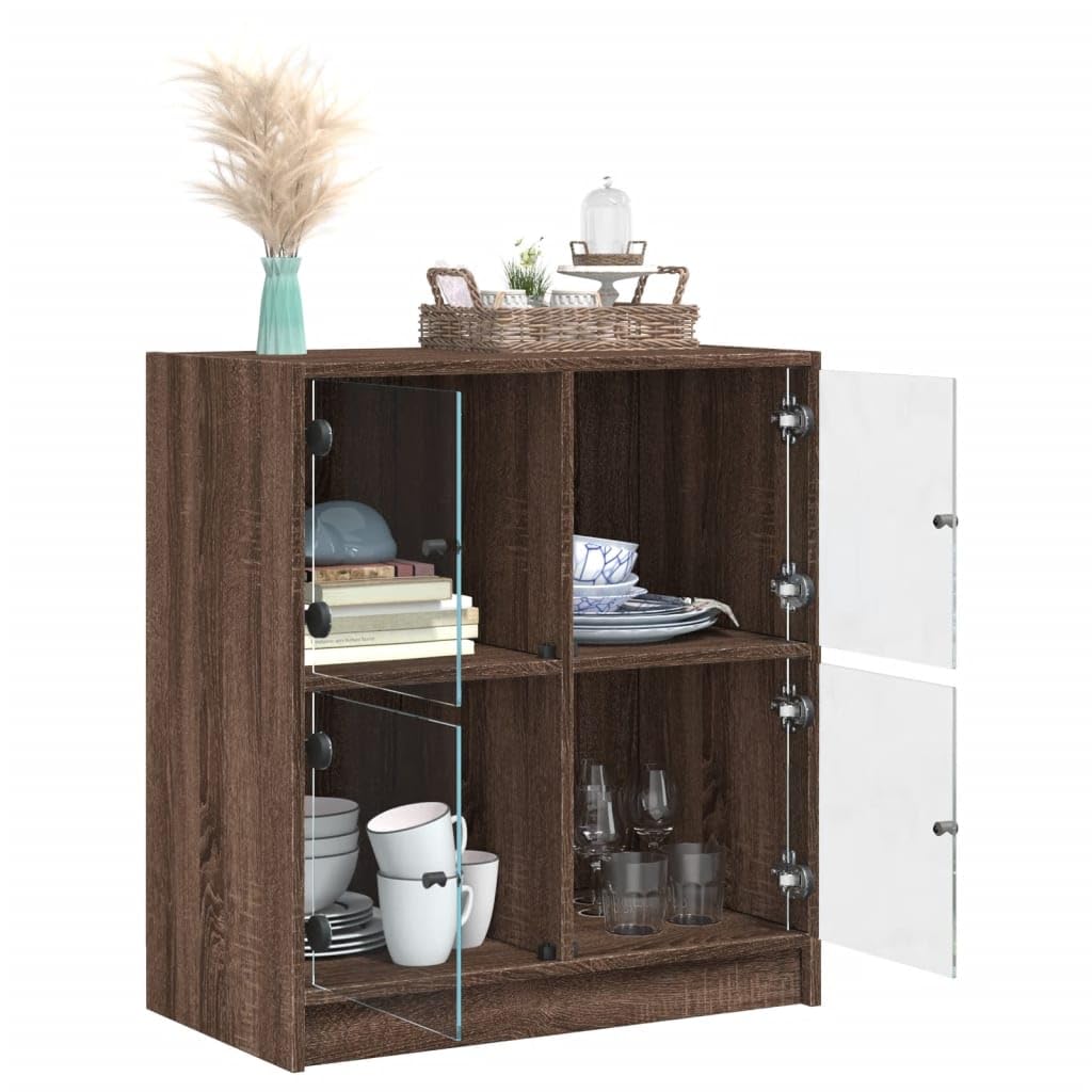 Home & Garden Armoire d'appoint avec portes vitrées Chêne marron 68 x 37 x 75,5 cm