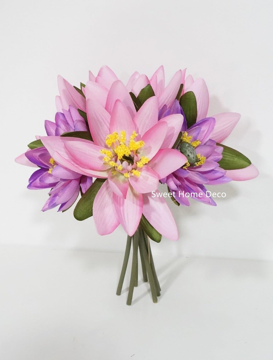 Sweet Home Deco 9'' Silk Lotus Flower Bouquet (6 Stems/6 Flower Heads) for Wedding Home Decoration (Mauve/Pink)