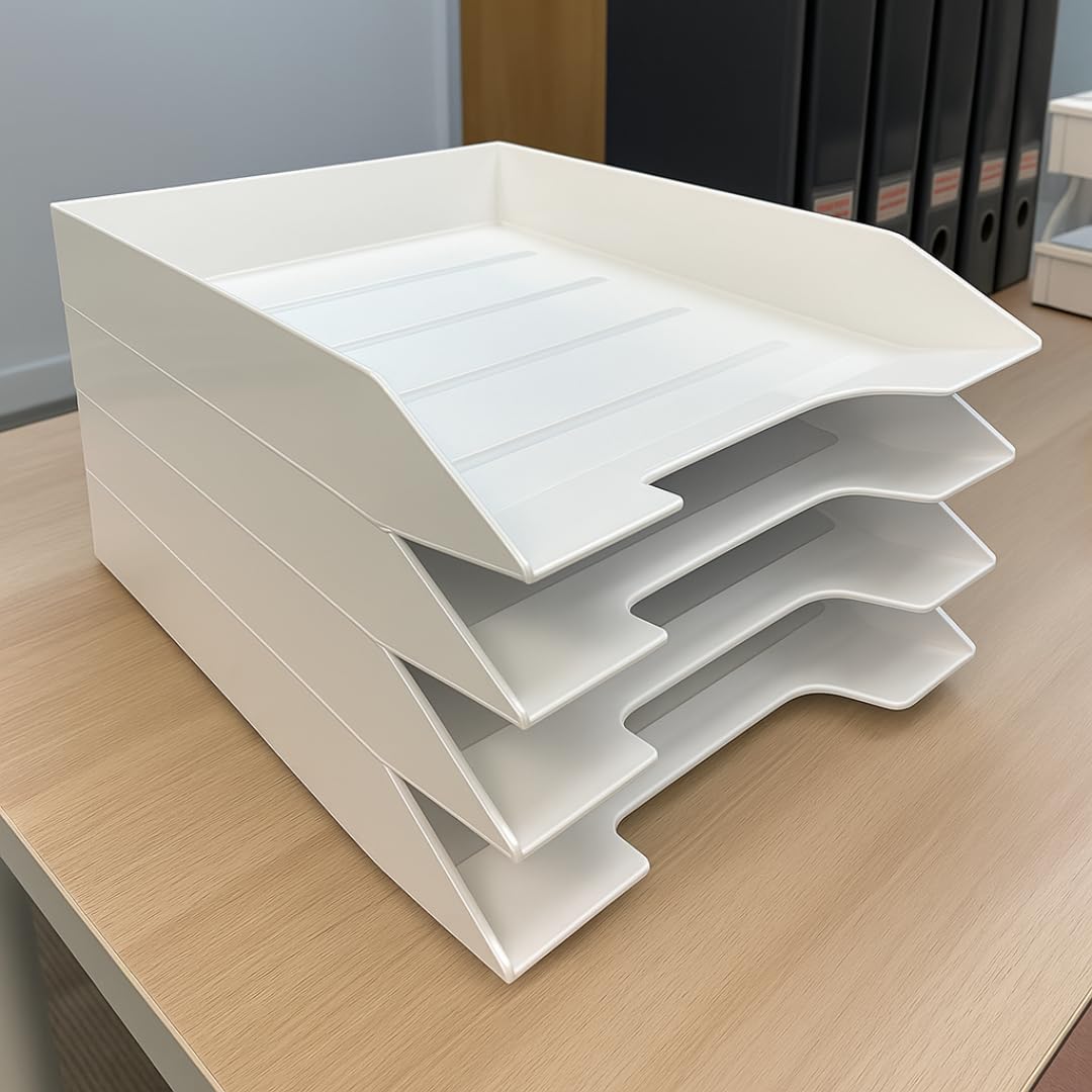 Acrimet Stapelbare Briefablage, 4 Etagen, Frontlader, Schreibtisch-Organizer, A4-Briefgröße, Kunststoff, Weiß