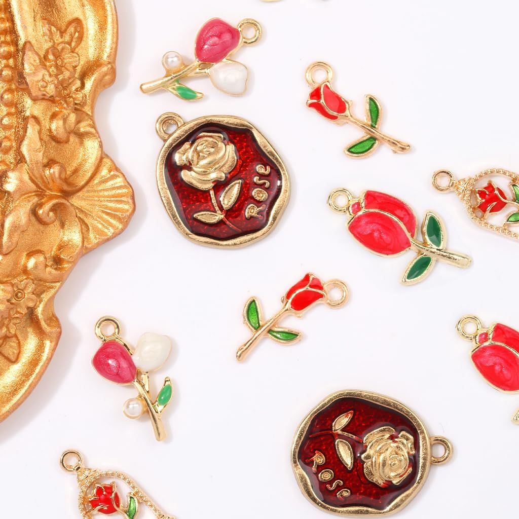 20Pcs Valentine's Day Charms Gold Enamel RoseJewelry Making Charm for Valentines Love Charms Pendants for DIY Bracelets Necklaces Making Valentine's Day Gifts - Image 4
