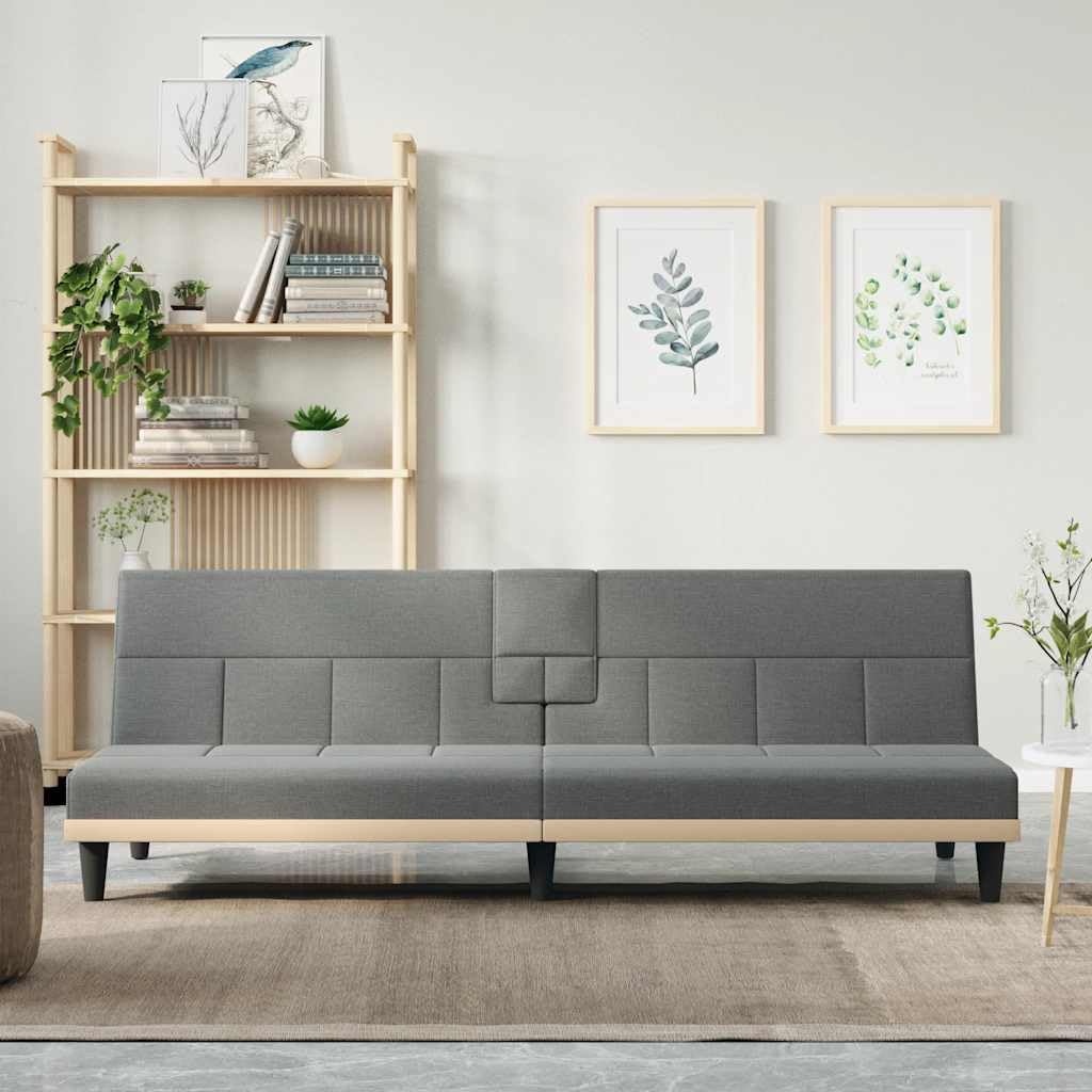 Canapé-lit Convertible Gris foncé en Tissu 200x89x70 cm avec Porte-gobelets, Dossier réglable 3 Positions, USB intégré, Cadre Robuste, idéal Salon séjour Chambre Bureau
