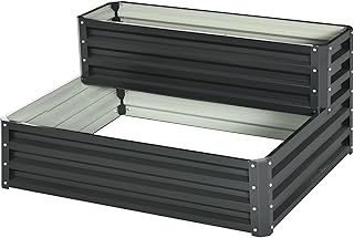 Outsunny 2 Tier Galvanised Raised Garden Bed with Open Bottom, Outdoor Steel Planter Box for Flowers, Vegetables and Herbs, 120 x 101 x 58 cm, Dark Grey