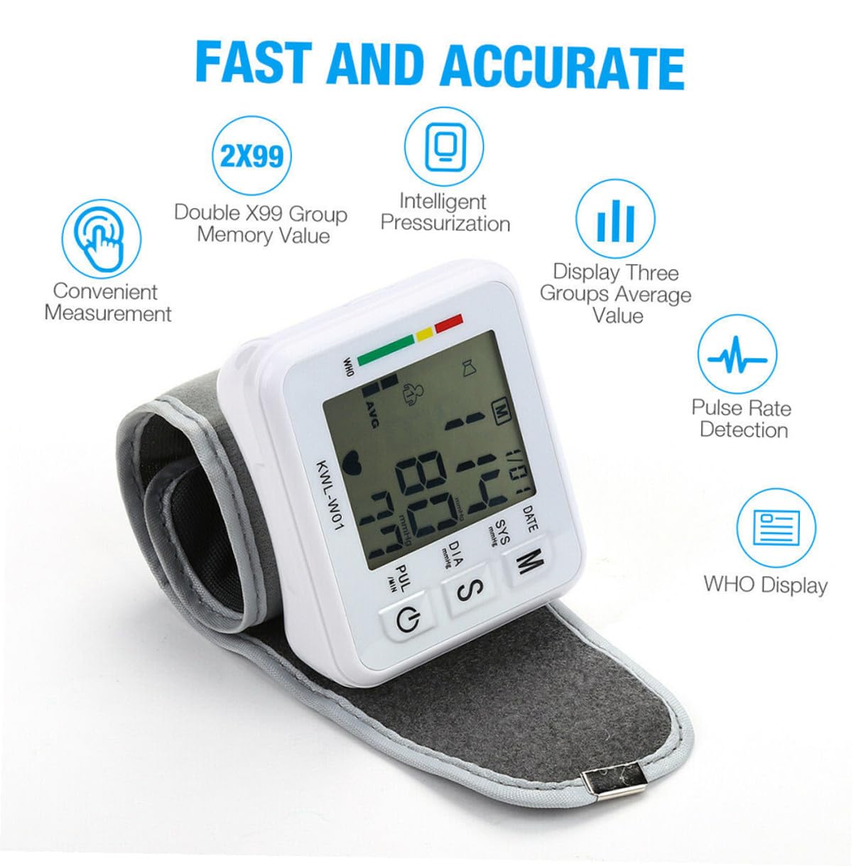 Misuratore Pressione Polso Digitale Portatile Monitor Durevole per Uso Domestico Compressione Automatica Intelligente Design Compatto e Spegnimento Automatico per Anziani e