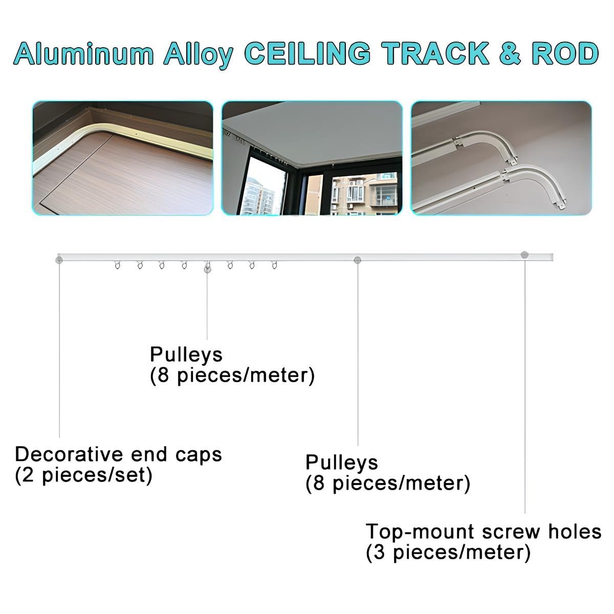 Rail de Rideau de Plafond en V, Tringle à Rideau Aluminium Robuste