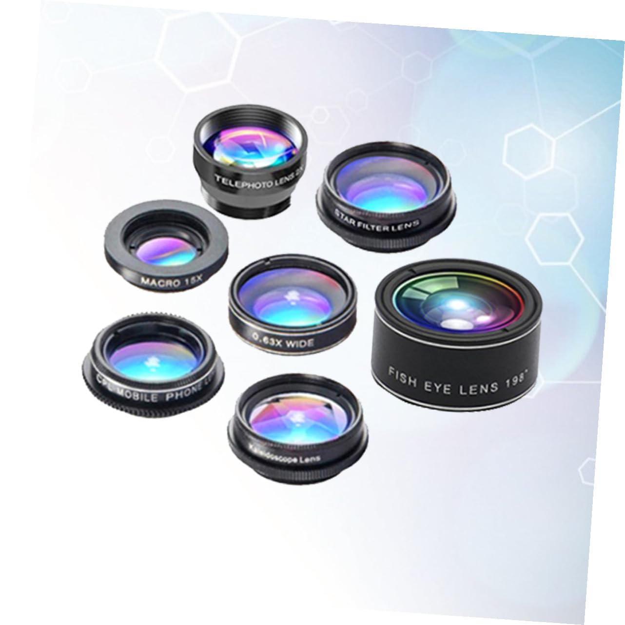 Set di Lenti per Smartphone 7 in 1 Clip, Metallo e Vetro | Nero, Riduce i Riflessi Sul Vetro, Alta Definizione, per Smart Phone e Telefono, Accessorio Fotografico