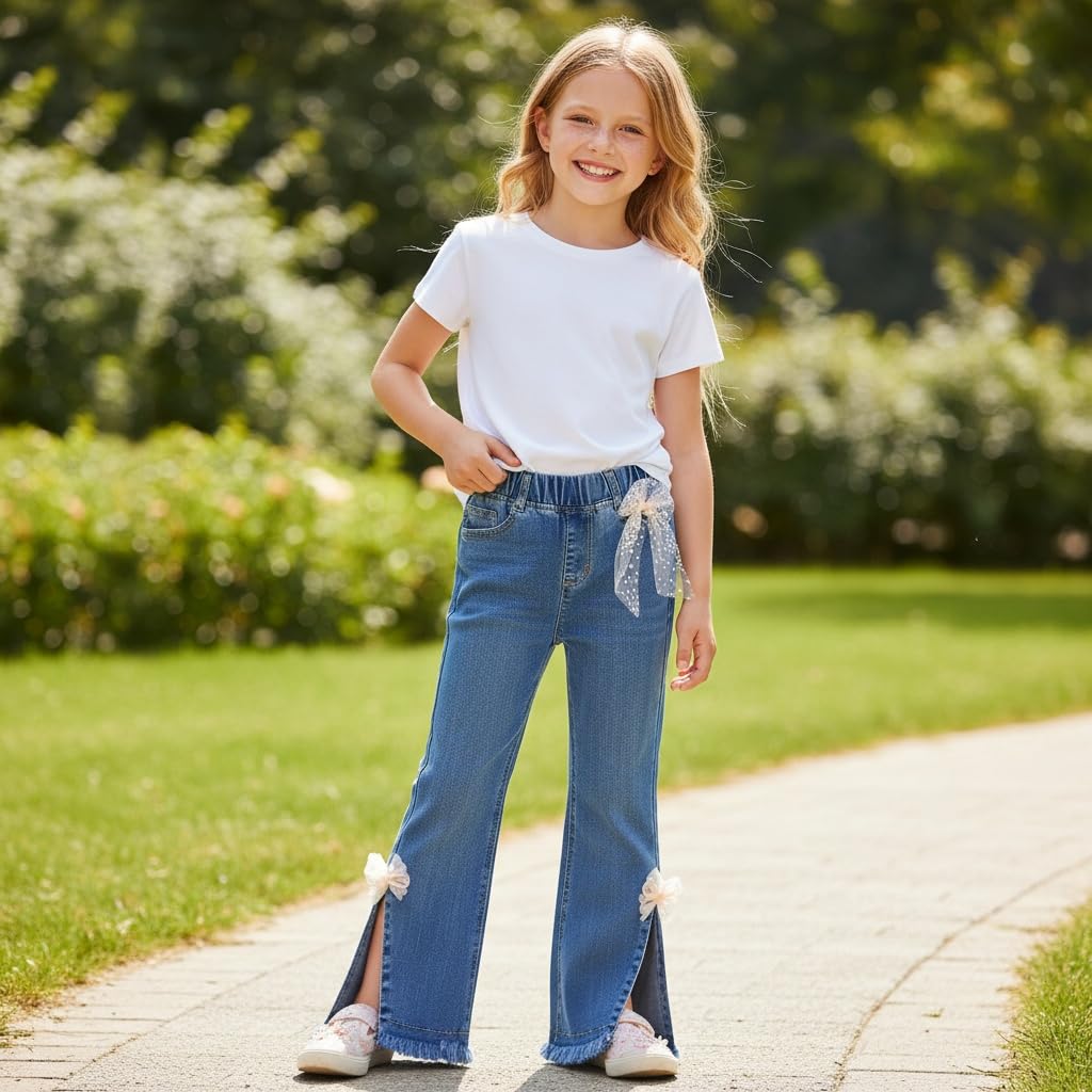 Peacolate 4-8 Anni Primavera Autunno Ragazza Ricamato Jeans Pantaloni di Jeans Stretch, Rosetta, 6-7 Anni