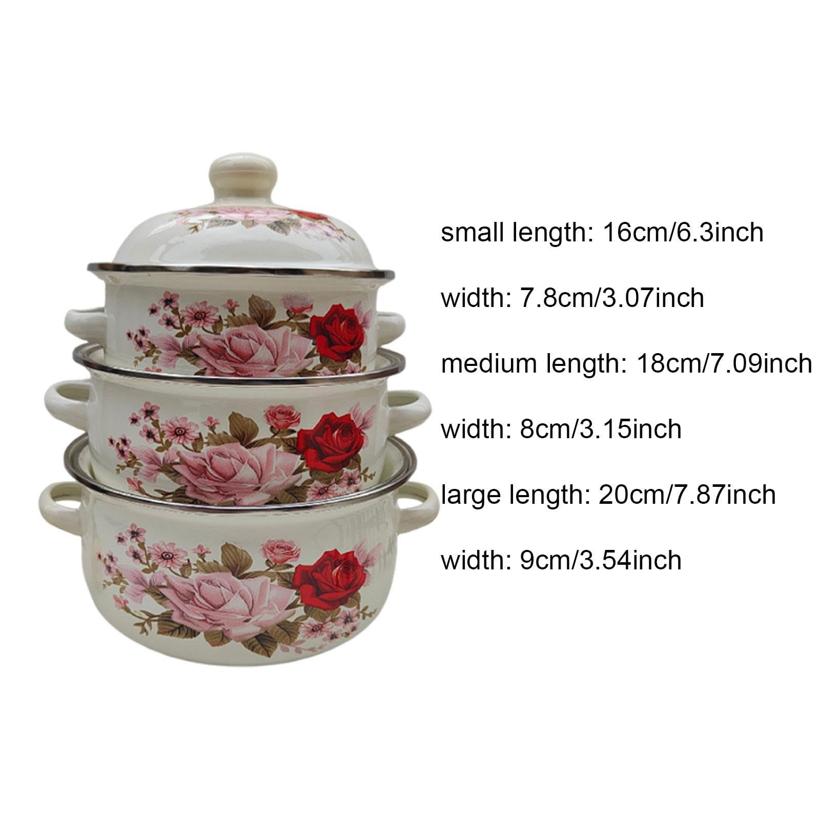 3 Emaille Suppentopf Set mit Deckel Und Zwei Griffen Gleichmäßige Wärmeverteilung für Milch Nudeln Und Babynahrung für Haushalt, Style A