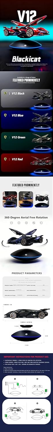 Floating Model Car,360 Degree Magnet Display Stand, Levitating Decor, Magnetic Display, Magnetic Levitation for Figures and Toys (Blue)