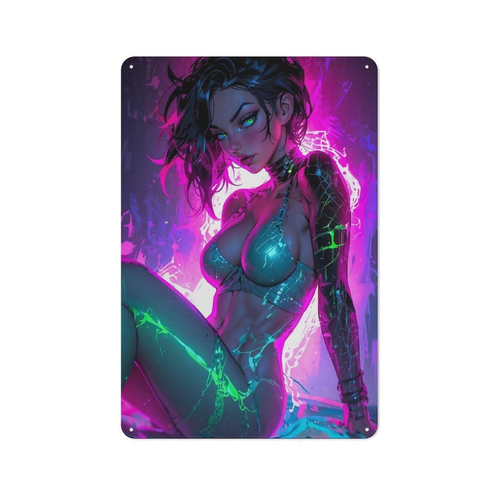 Junmoney Style-19 Vintage Tin Sign 30X20cm With Neon Green Woman For Hobby Room Or Studio, For Metal Sign Collectors, For Garage And Workshop Walls