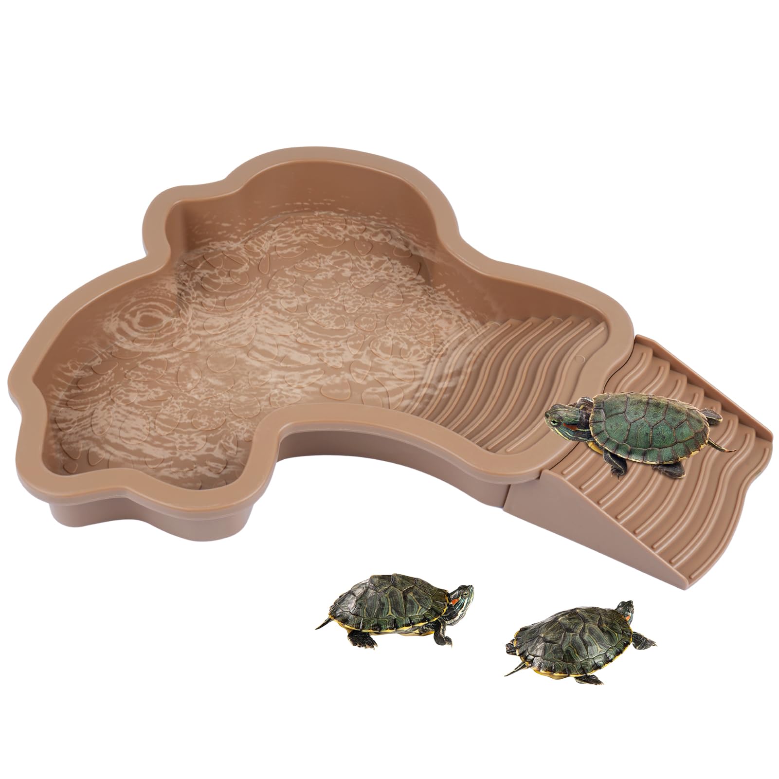 Large Reptile Bathing Pool, Tortoise Food Water Bowls with Ramp, Reptile Feeding Dish Water Bowl Bathing Pool Aquarium Ornament for Gecko, Snake, Turtle, Bearded Dragon, Lizard Bath