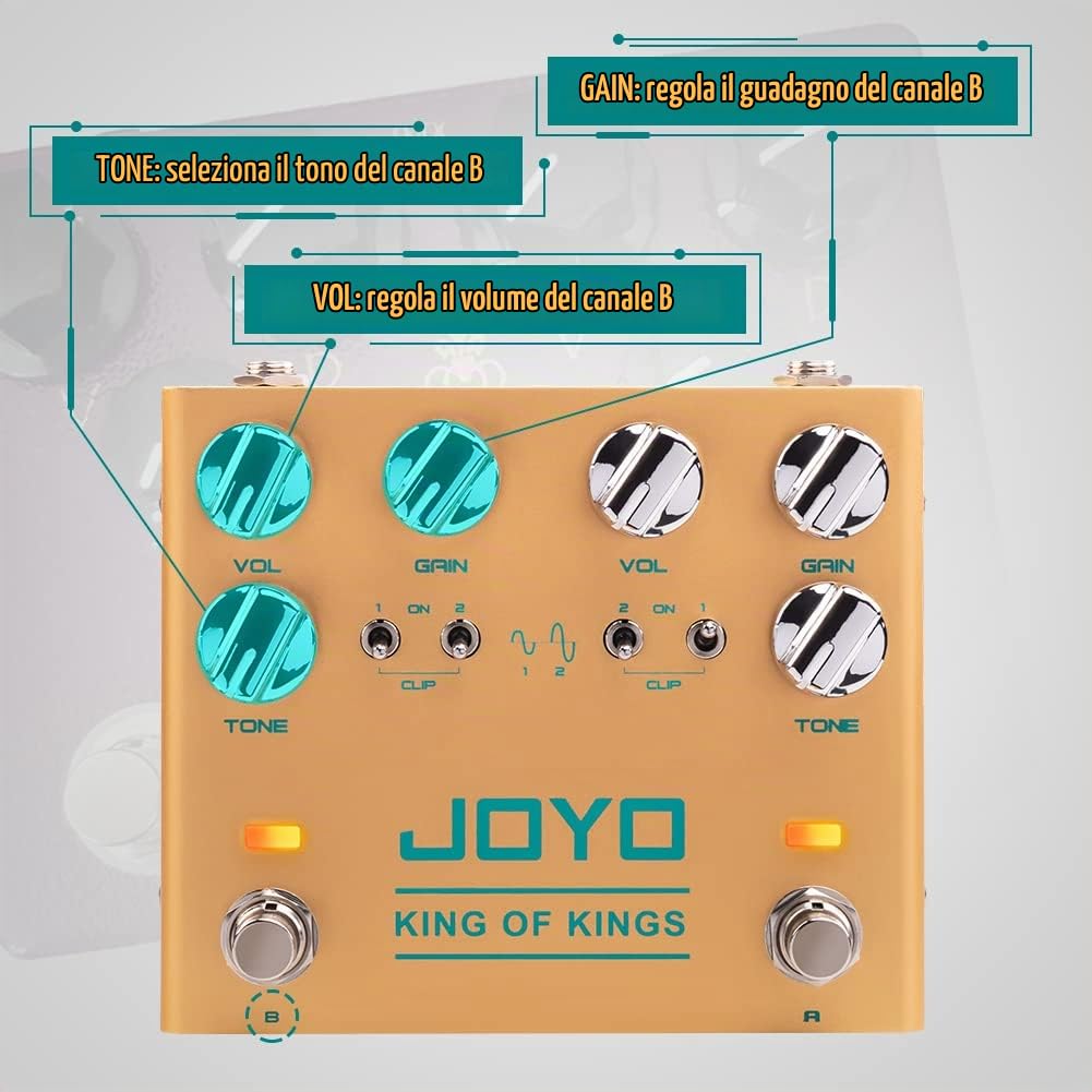 JOYO Dual Crunch Pedale effetto Overdrive con circuito analogico puro con ritaglio indipendente per chitarra elettrica - True Bypass (King of Kings R-20)