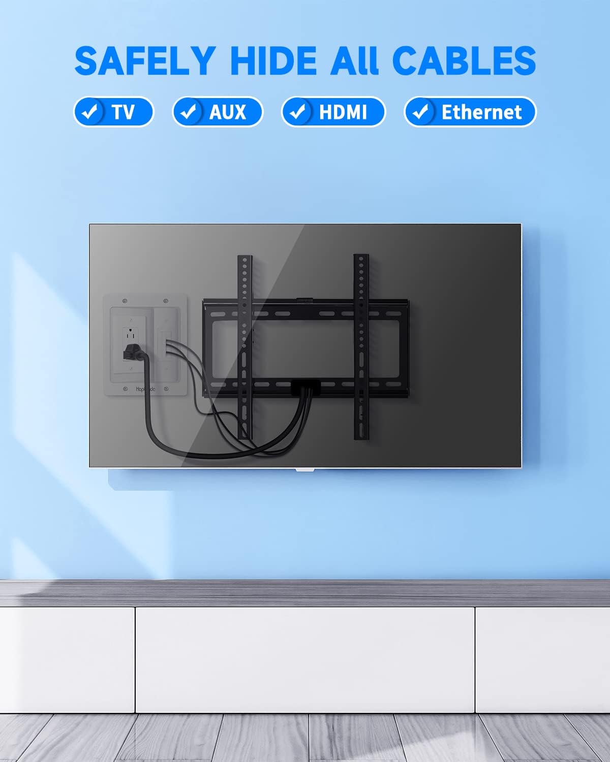 in Wall Cable Management Kit for TV, Recessed Outlet for Low Voltage Cables, TV Cable Hider Wall Kit, Cord Hider for Wall Mount TV, Wall Cable Management Box for Home & Office, White