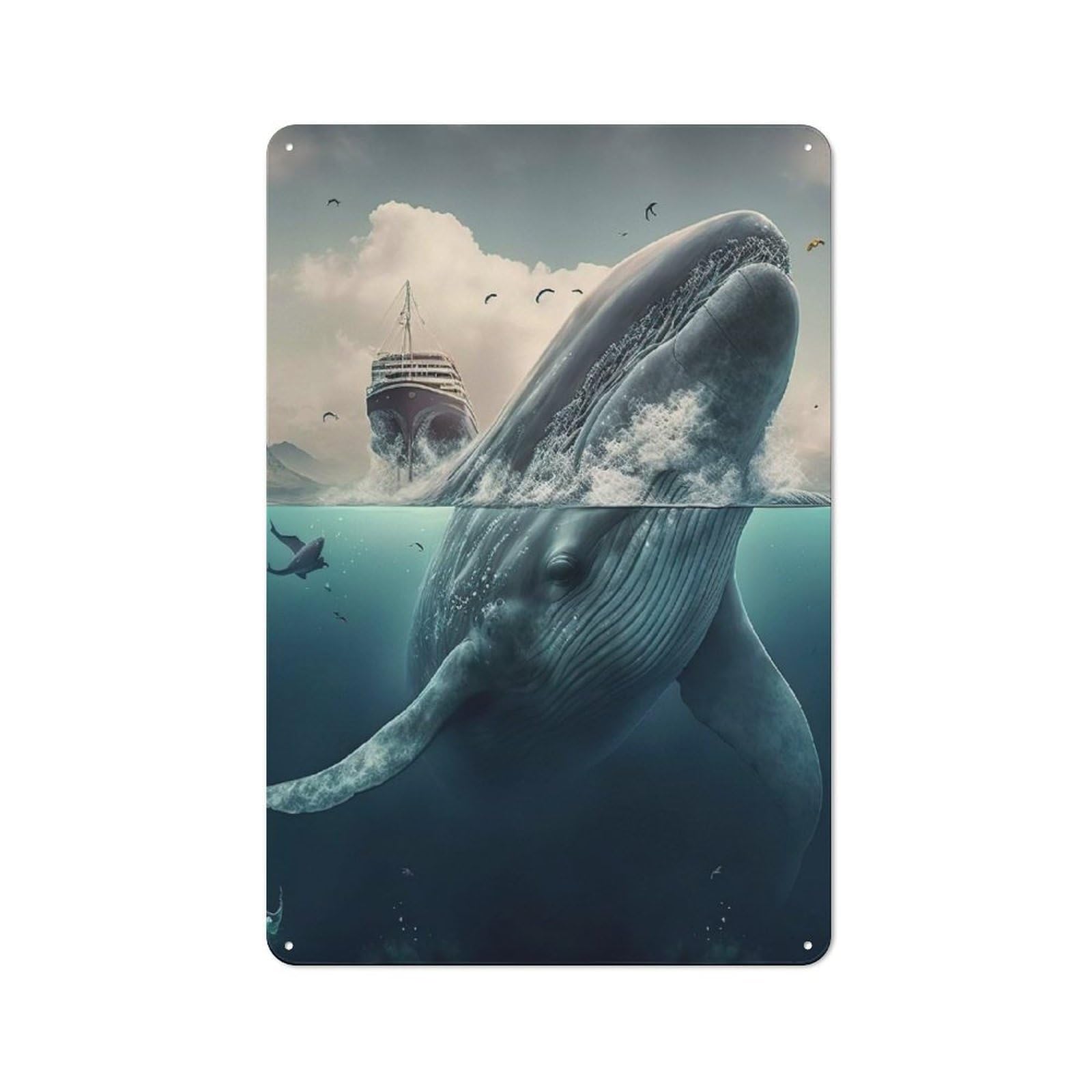 Junmoney Whale Animals Sea Vintage Tin Sign 30X20cm With For Living Room Or Hallway, For Living Room Decor Lovers