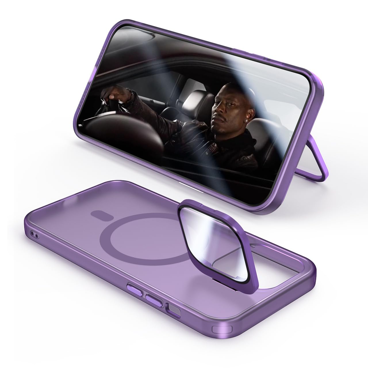 tigratigro Cover con Cavalletto,Compatibile con iPhone 13/14,Protezione Fotocamera H9 vetro temperato,Custodia Posteriore Glassata Traslucida, Anti-Impronte,Sensazione di Velluto (Viola Scuro)