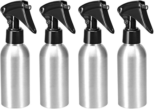 uxcell 4 botellas de aerosol de aluminio de 3 oz3.4 fl oz con pulverizador de niebla fina, botella de viaje vacía recargable para cocina, baño o
