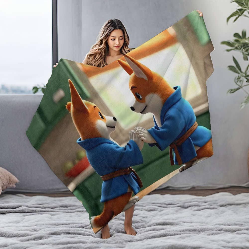 Couverture en flanelle pour bébé renards arts martiaux 150x200 cm