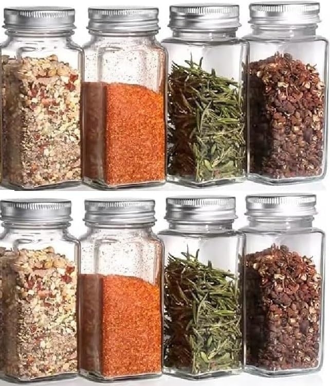 Image of ALEITO 120 ML | Glass Spice Jars with Lids,Spices & Seasonings Sets Organizer Spice Containers, Airtight Food Canisters & Silicone Collapsible Funnel (8)