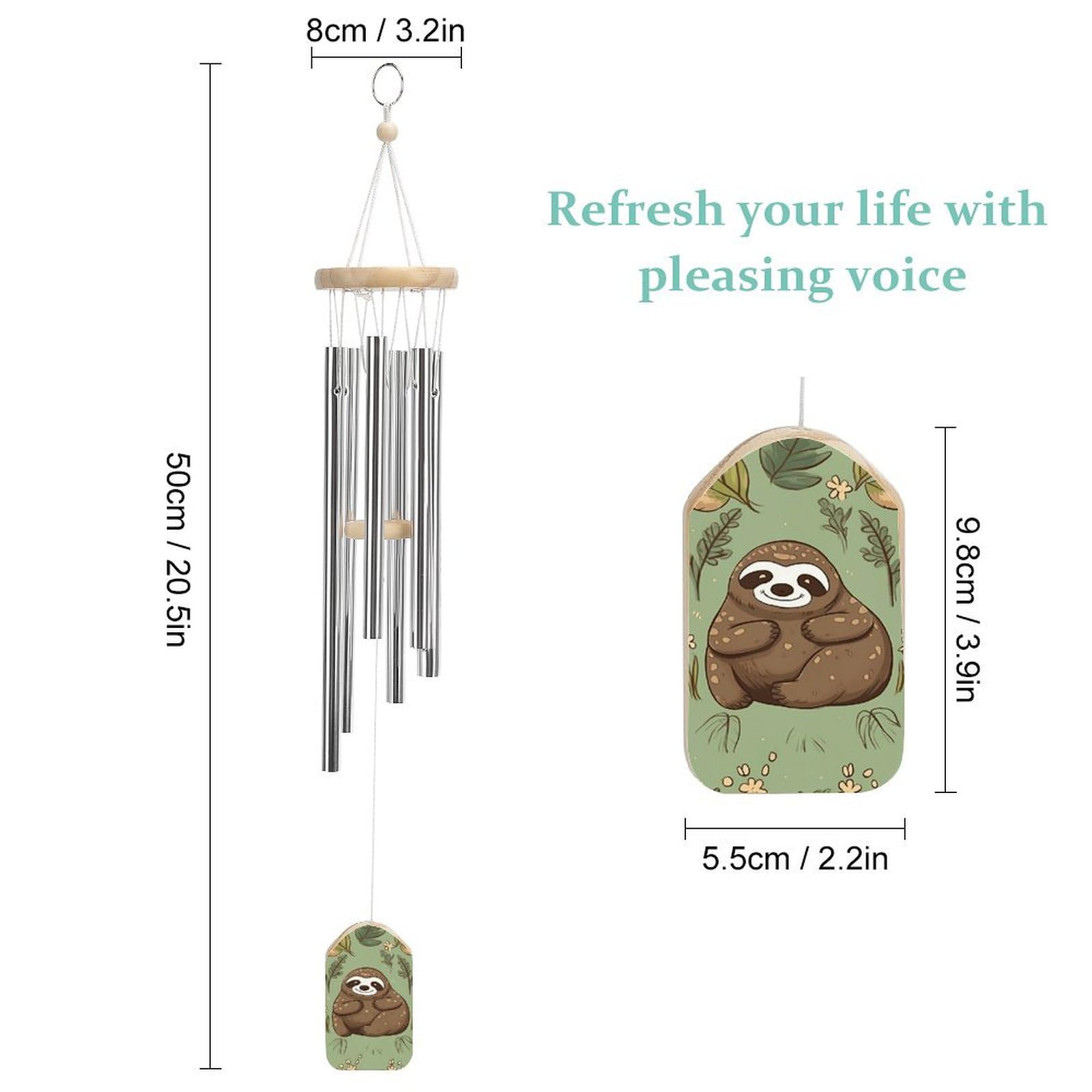Outdoor Wind Chimes, Sloth on The Grass Printed Wind Chimes,Simple Wind Chimes,Curtain Wind Chimes for Home Decoration