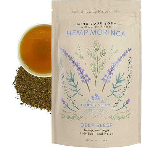Harney & Sons Hemp Moringa Deep Sleep Mezcla de bienestar con cáñamo, moringa, albahaca sagrada y hierbas, 10 onzas sueltas