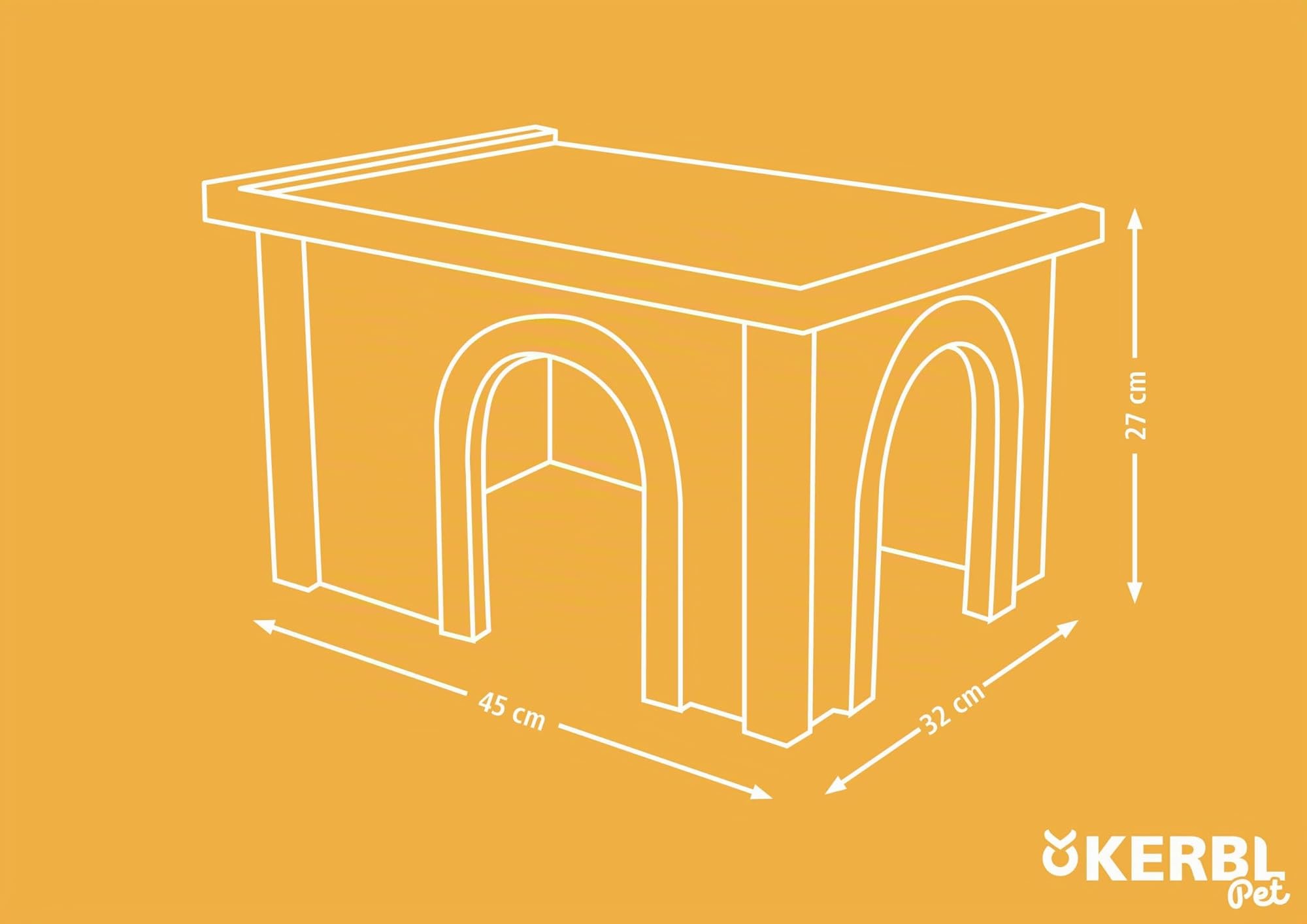 Kerbl Casa para roedores (casita de abeto, con tejado de betún resistente a la intemperie, dos entradas para almacenamiento adecuado, apta para recintos exteriores, refugio para conejos) 82852
