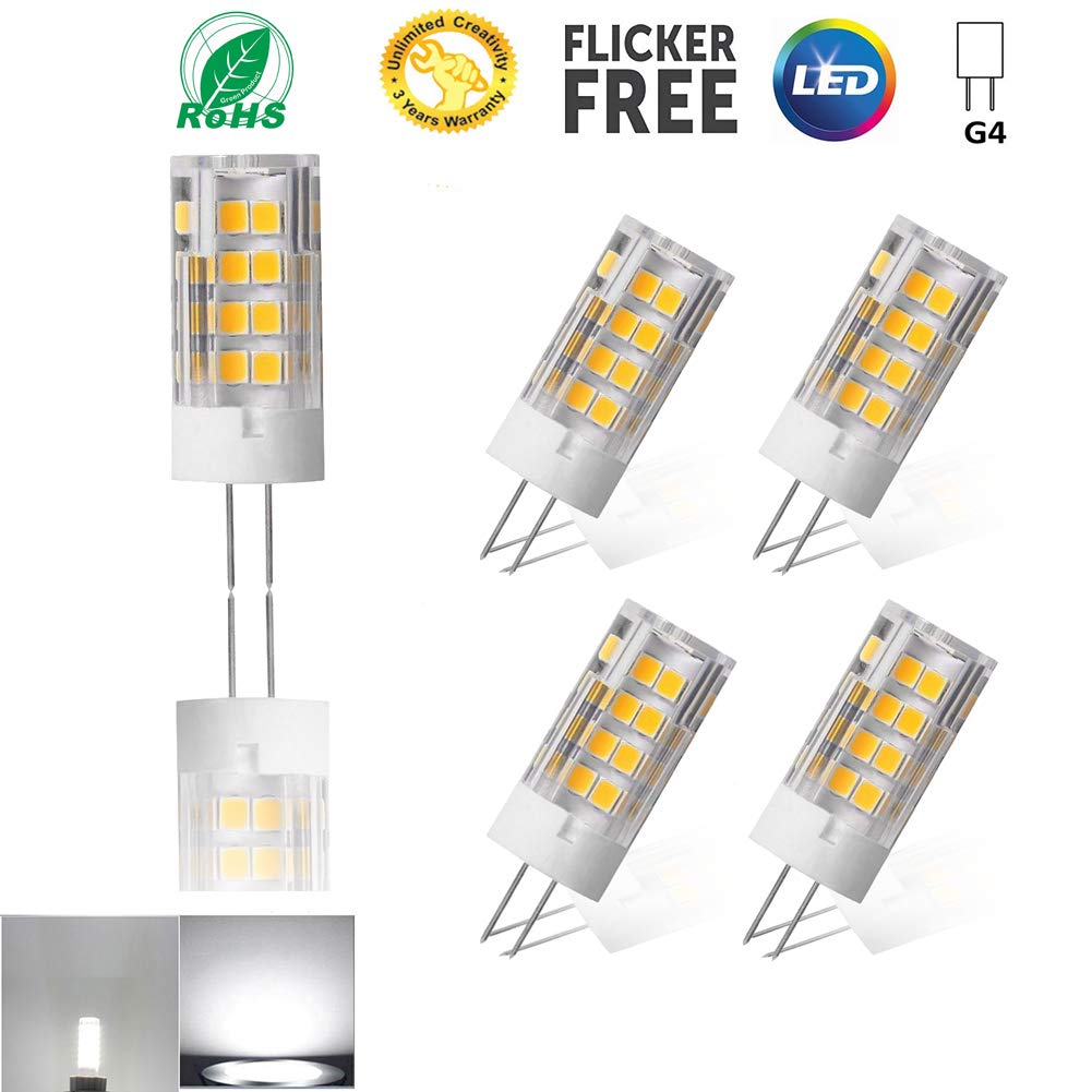 JSVSAL4-Pack, G4 LED Bulb 5W 5000K Daylight White bi-pin T3 JC Type AC/DC 12V 35-40W Halogen Equivalent Non-dimmable Corn Light for RV, Boats,Landscape Path Step, Ceiling Cabinet Lighting