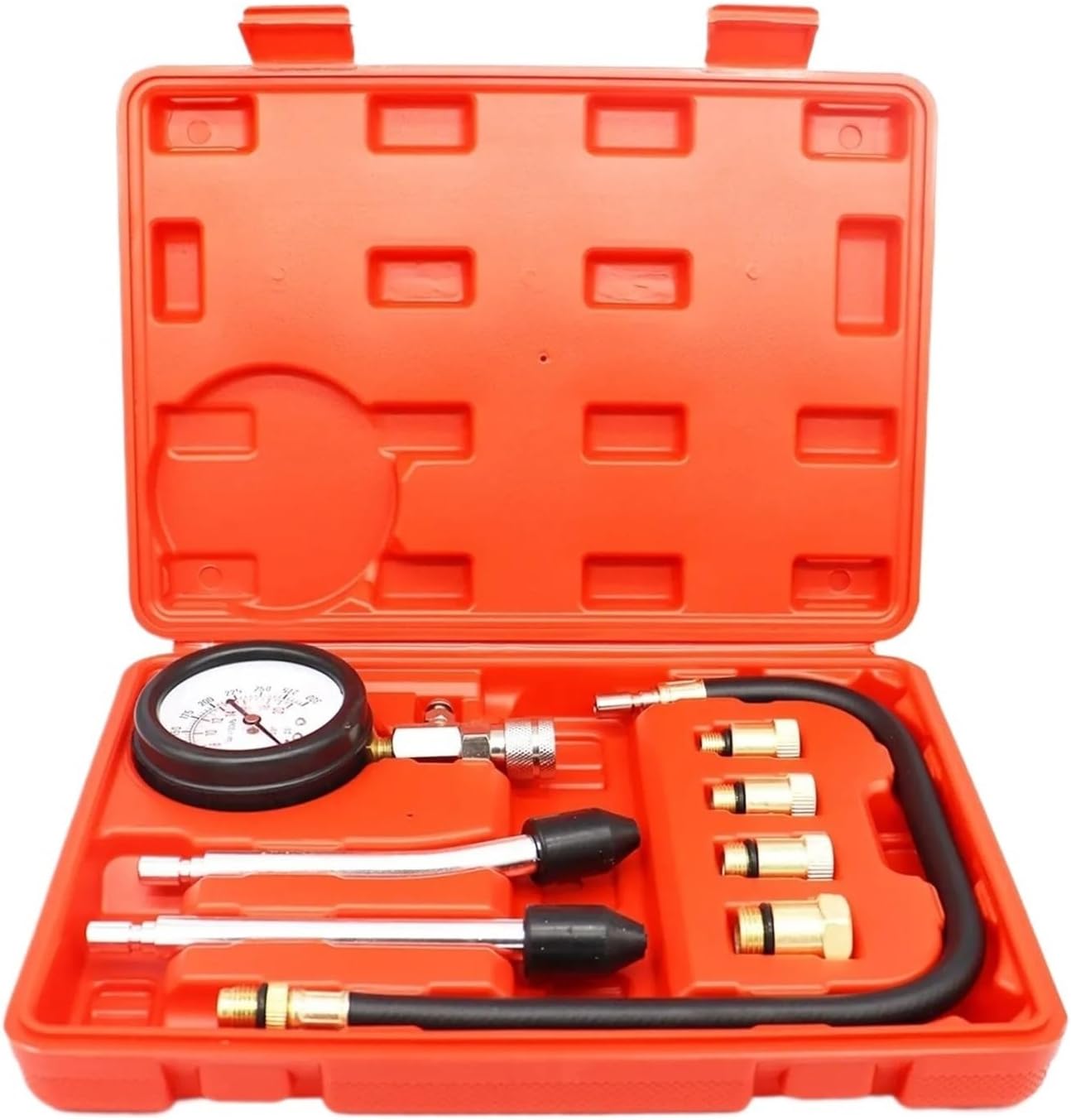 Gasoline Engine Compression Tester Petrol Cylinder Pressure Gauge with M10, M12, M14, M18 Adapters(With plastic box)