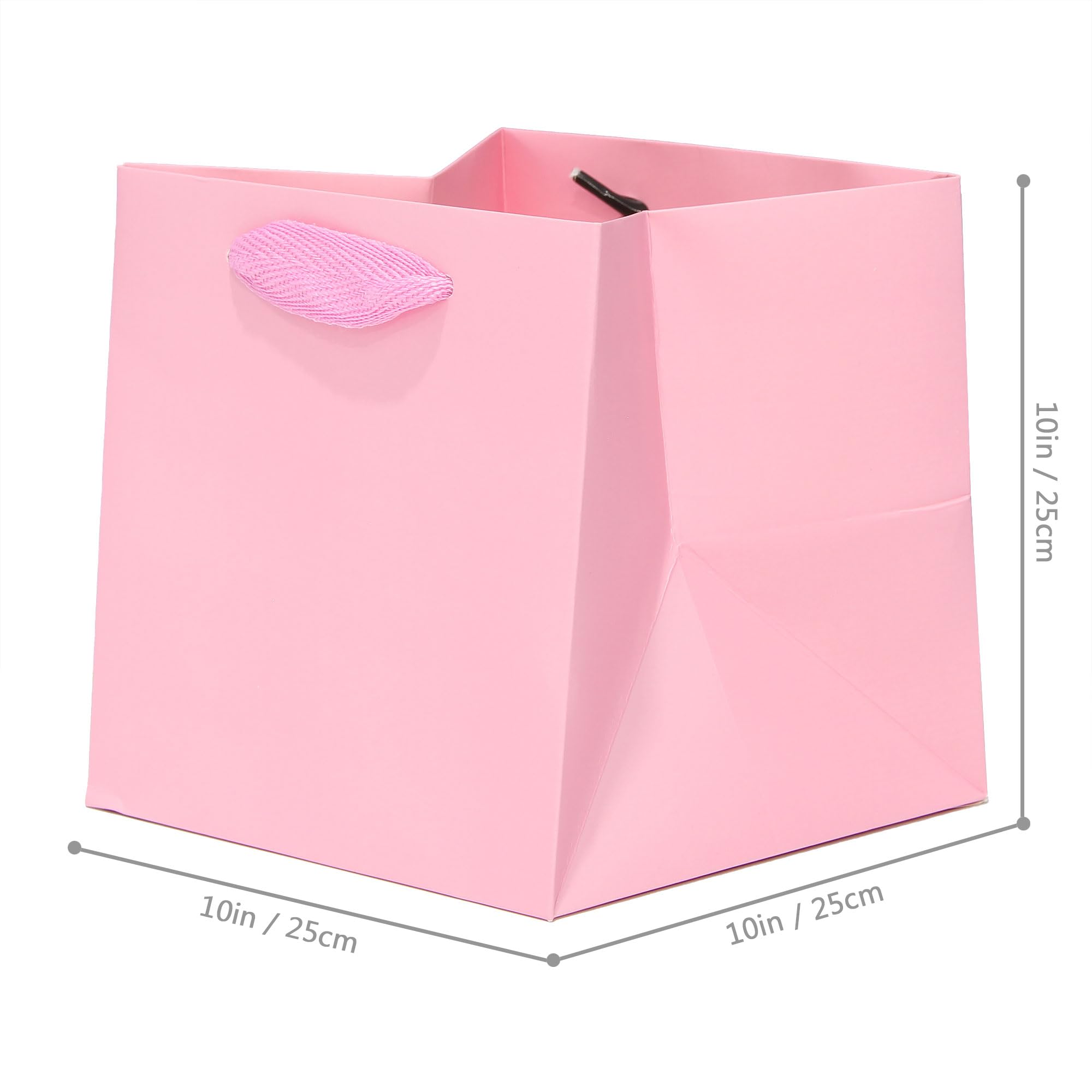 LFCXHTY Różowa papierowa torba prezentowa, małe kwadratowe dolne torebki z papieru kraftowego z uchwytami na ślub, baby shower, przyjęcie urodzinowe dziecka (różowy, 25 x 25 x 25 cm, 10 CT)