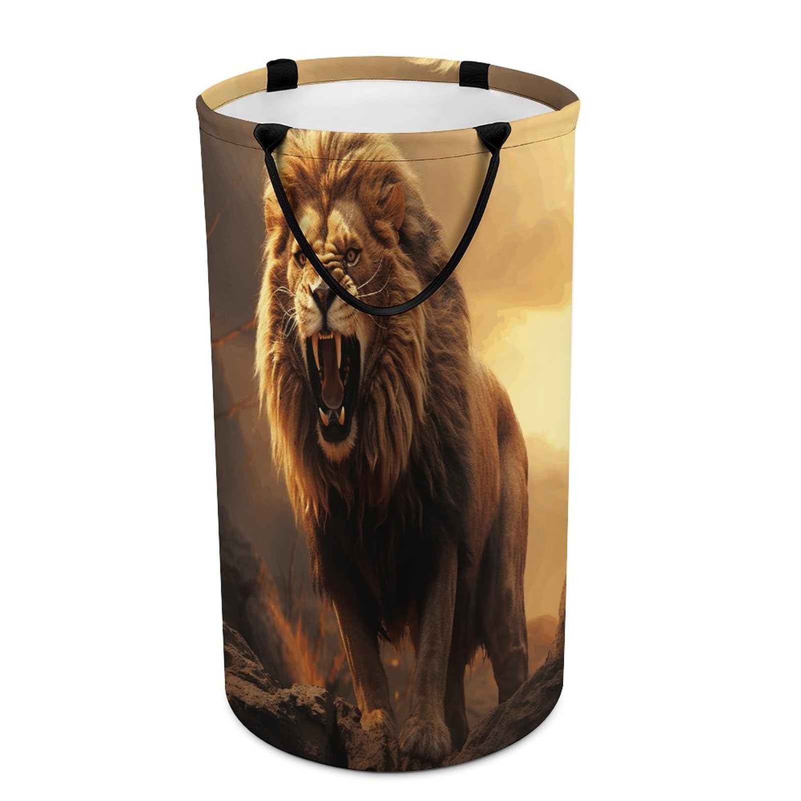 Angry Roaring Lion Laundry Basket Large Foldable Laundry Hamper with Handles Freestanding Collapsible Clothes Basket Waterproof Portable Dirty Clothes Hamper for Bathroom 86L