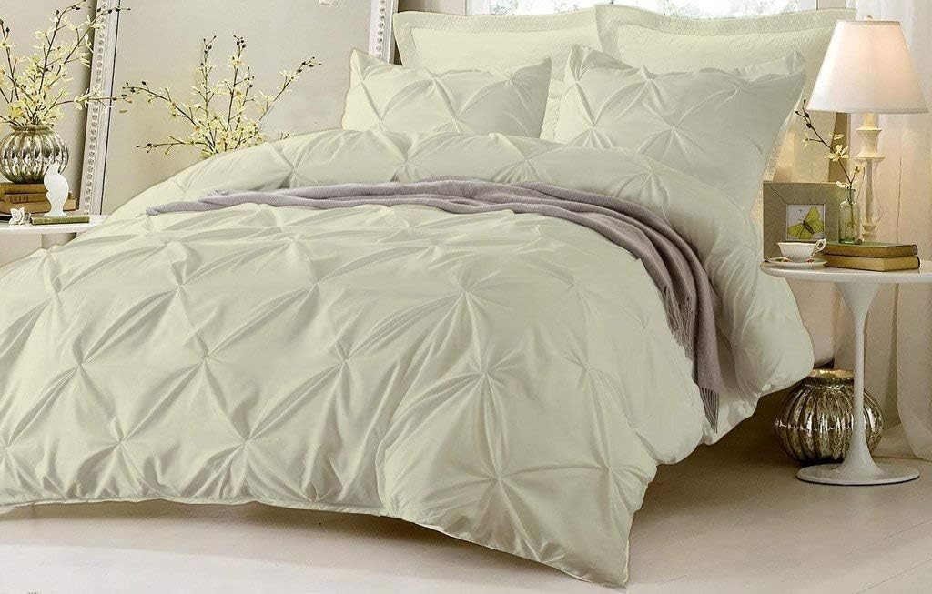 Duvets - Soft Luxurious 1-Piece Pinch Pleated Pintuck Quilt Duvet Cover with Corner Ties 100% Natural Cotton 400 Thread Count Comforter Cover (Full/Queen, Ivory)