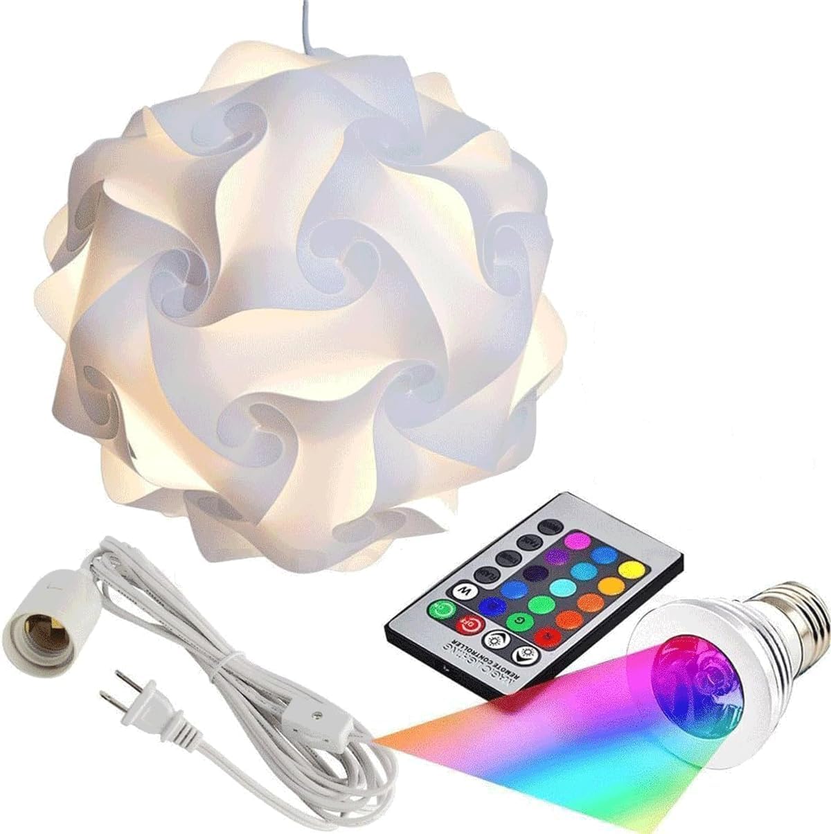 Puzzle Lights with Lamp Cord Kits and Remote Control Bulb, Self DIY Assembled Puzzle Lights Mordem Lampshade IQ Lamp Shades M Size Home Decor Light (white)