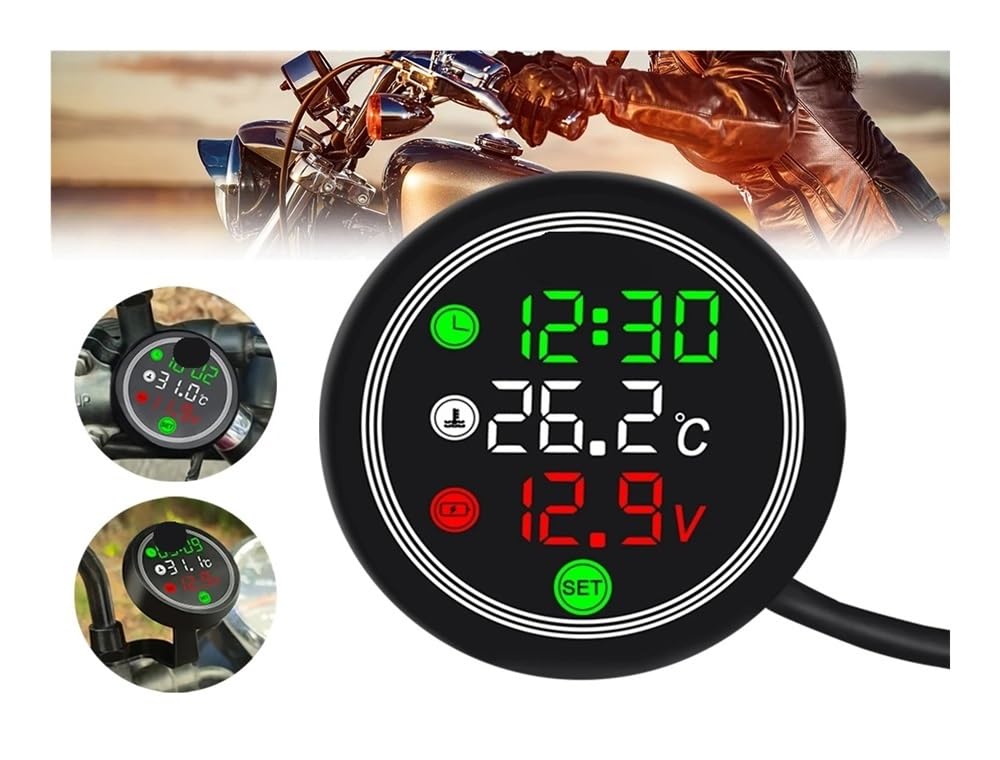 Tachimetro Moto Termometro per moto 9-24V Display digitale elettronico 4 in 1 Misuratore della temperatura dell'acqua Voltmetro Indicatore Allarme di bassa tensione