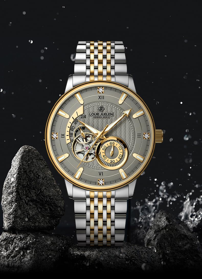 BESTKANG Herren vollautomatische mechanische Skelettierte Tourbillon wasserdichte Edelstahl Multifunktionsuhr