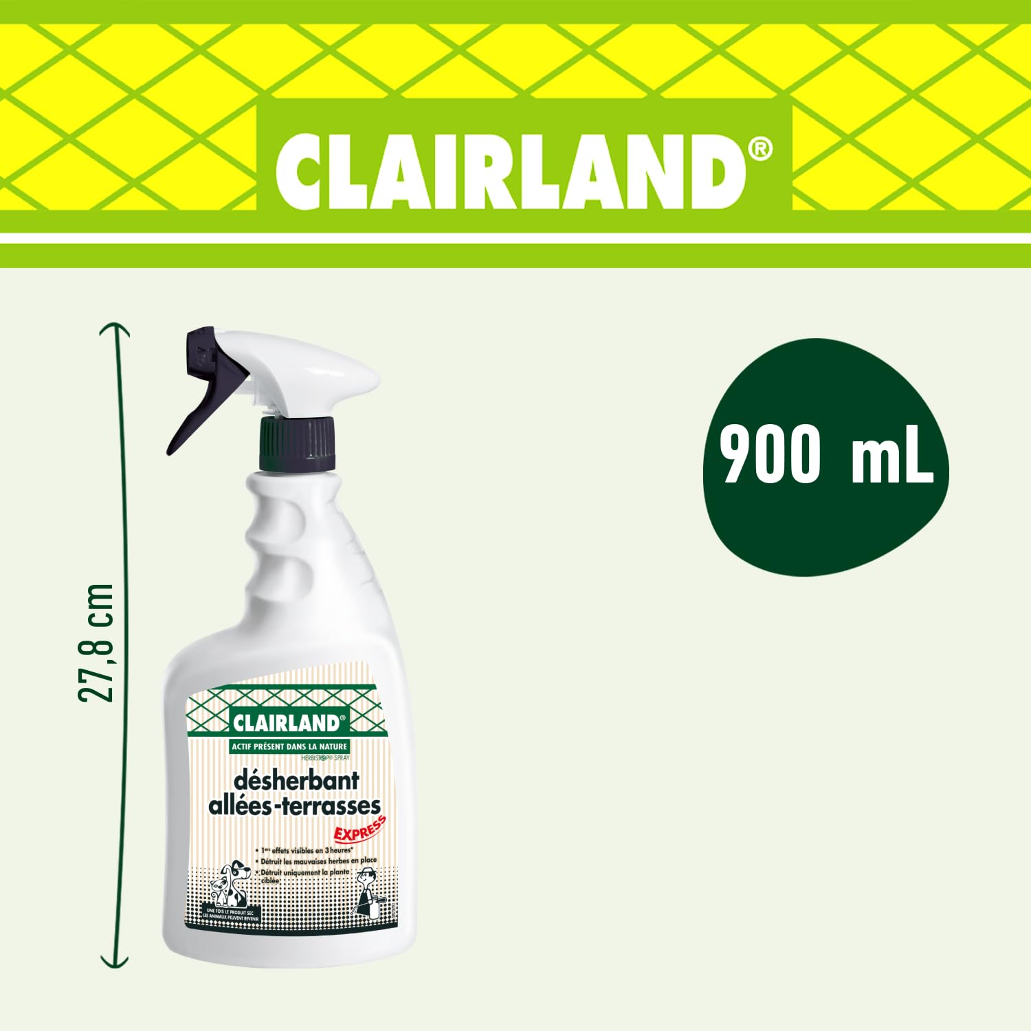 CLAIRLAND Désherbant Allées Terrasses Actif Nature Prêt à l'emploi 900 ML