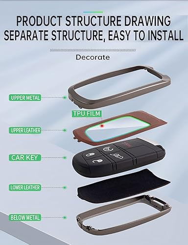 Miniatura 7 de Funda de metal para llavero Dodge Jeep, llavero compatible con Grand Challenger Cherokee Chrysler (P-JEEAqh-negro)