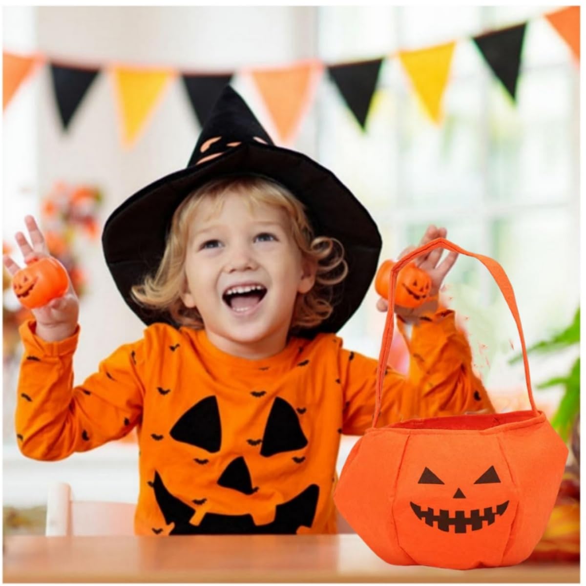 Hillylolly Borsa Zucca Sacchetto Halloween, 2 Pezzi Halloween Borsa per Caramelle, Zucca Porta, Sacchetto di Caramelle di Zucca, Borsetta Bimbo, Sacchetti per Dolcetto o Scherzetto, per Bambini
