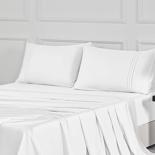 Miniatura 4 de JELLYMONI Juego de sábanas de tamaño individual, color blanco, sábanas de satén 100% algodón de 400 hilos para cama de tamaño individual, sábanas