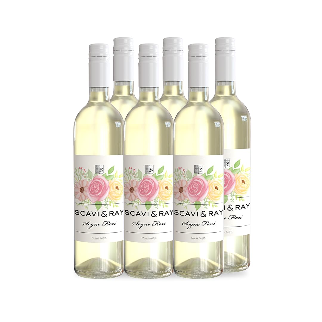SCAVI & RAY Weißwein Sogno Fiori 6 x 0,75L - lieblicher, italienischer Sommerwein mit blumig-frischen Aromen von Birne und Orange, 9,5% vol. - für elegante Anlässe
