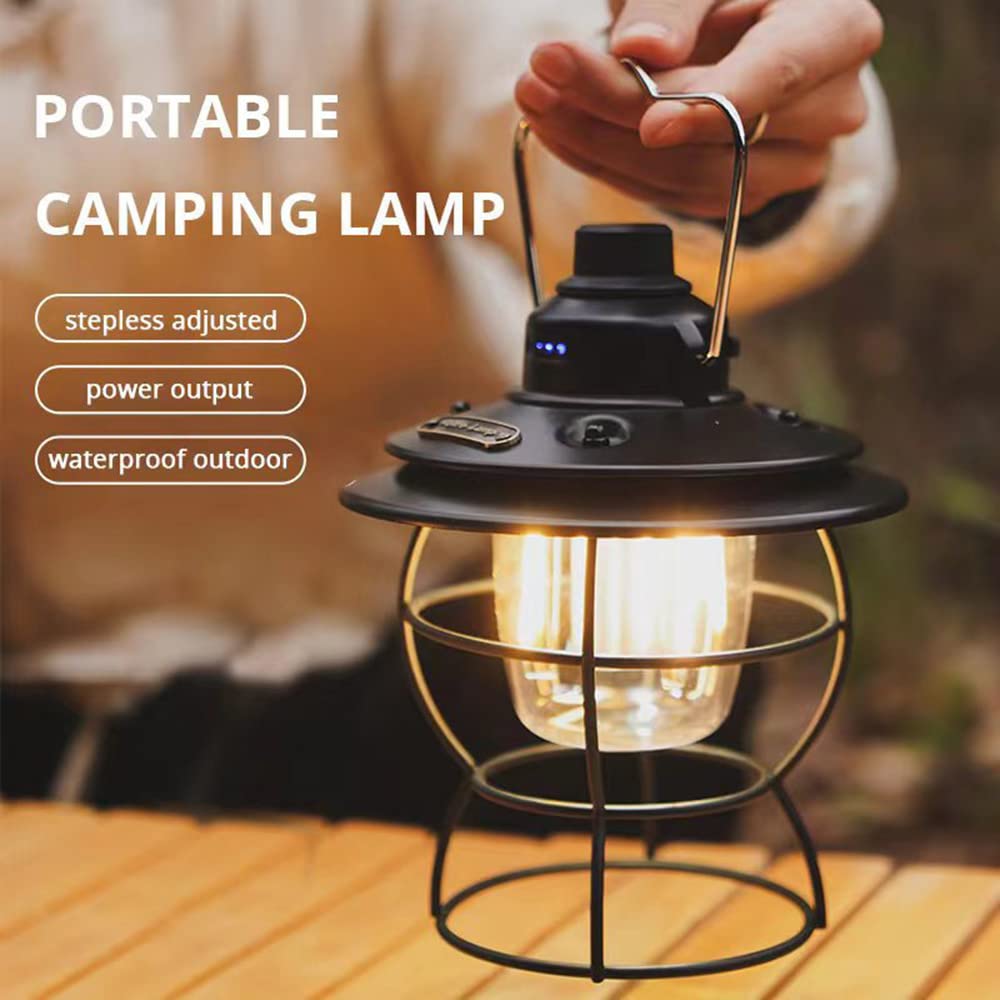 Lampka nocna, lampa kempingowa LED, latarnia kempingowa z ładowaniem USB, latarnia kempingowa retro z hakiem, regulacja trybu światła 3, IPX4 Wodoodporna zewnętrzna lampa kempingowa do namiotu turysty