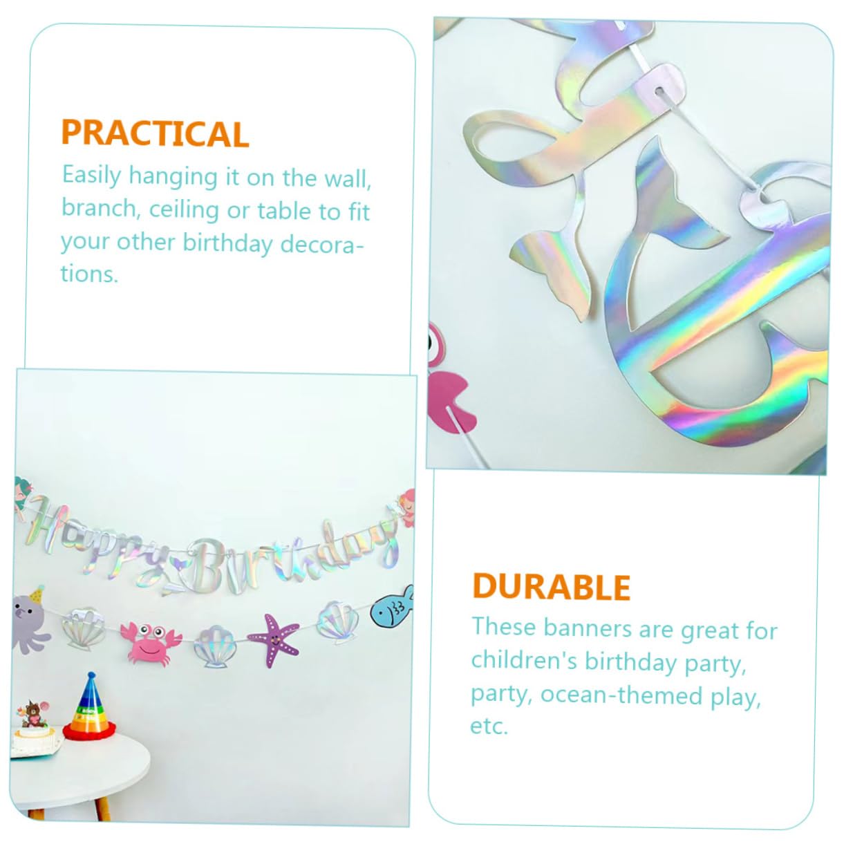 Abaodam 4pezzi Banner Decorativo Compleanno Tema Sirena Striscione Happy Birthday Per Feste Di Compleanno e Shower Decorazione Murale Per Festeggiamenti Sottomarini