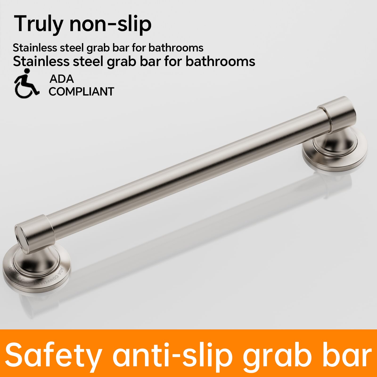 Joyrain Barra de seguridad para personas mayores, acero inoxidable de 16/24/32 pulgadas con soportes de plástico, pasamanos de baño para personas mayores y discapacitados (Teel inoxidable cepillado