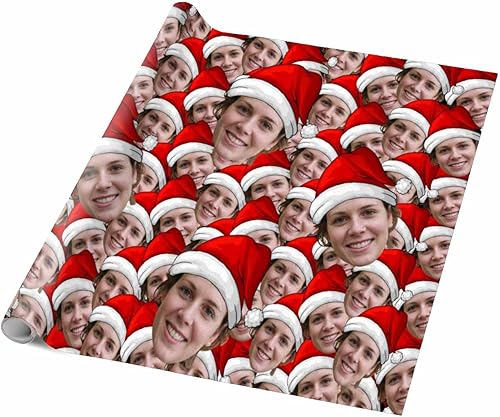 Miniatura 5 de Papel de regalo personalizado con fotografía, Merry Christmas con sombrero de Navidad, papel de regalo personalizado Happy Birthdays con nombre,