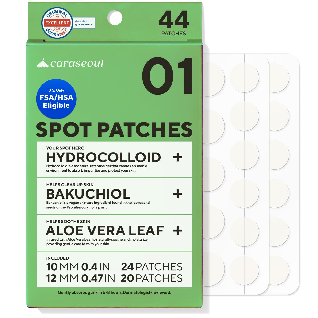 caraseoul Pimple Patches 2 Size Hydrocolloid Acne Patch for Zits and Blemishes Bakuchiol Aloe Vera Korean Skin Care