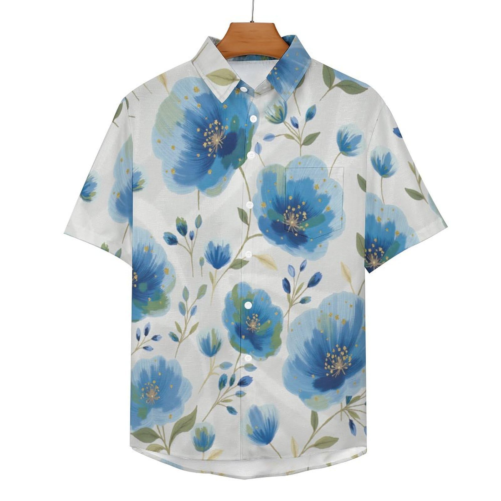 Funky Camicia Hawaiana Uomo, Manica Corta Design Aloha Camicie con Bottoni, Estiva Camicie a Fiori Ad Acquerello Casual Stampa Spiaggia Estate Arte Dipinta A Mano Camicia