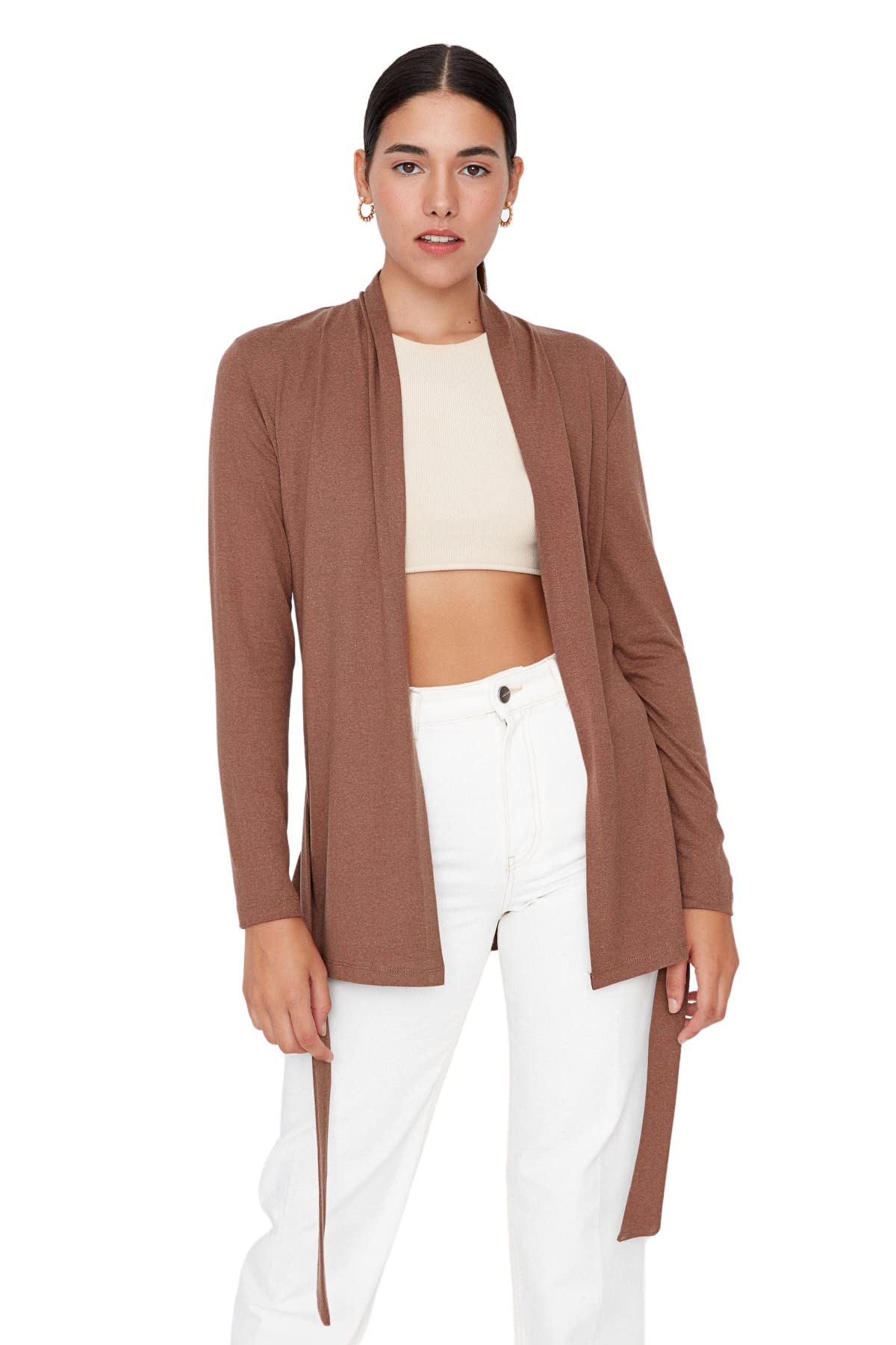 Trendyol Women Regular Basic V Neck Knit Cardigan Beige