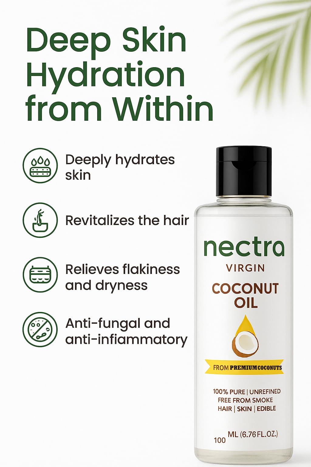 NECTRA Virgin Coconut Oil 100ml | Cold Pressed, 100% Natural | For Hair Growth, Skin Care & Baby Massage | Multipurpose Edible Coconut Oil 2
