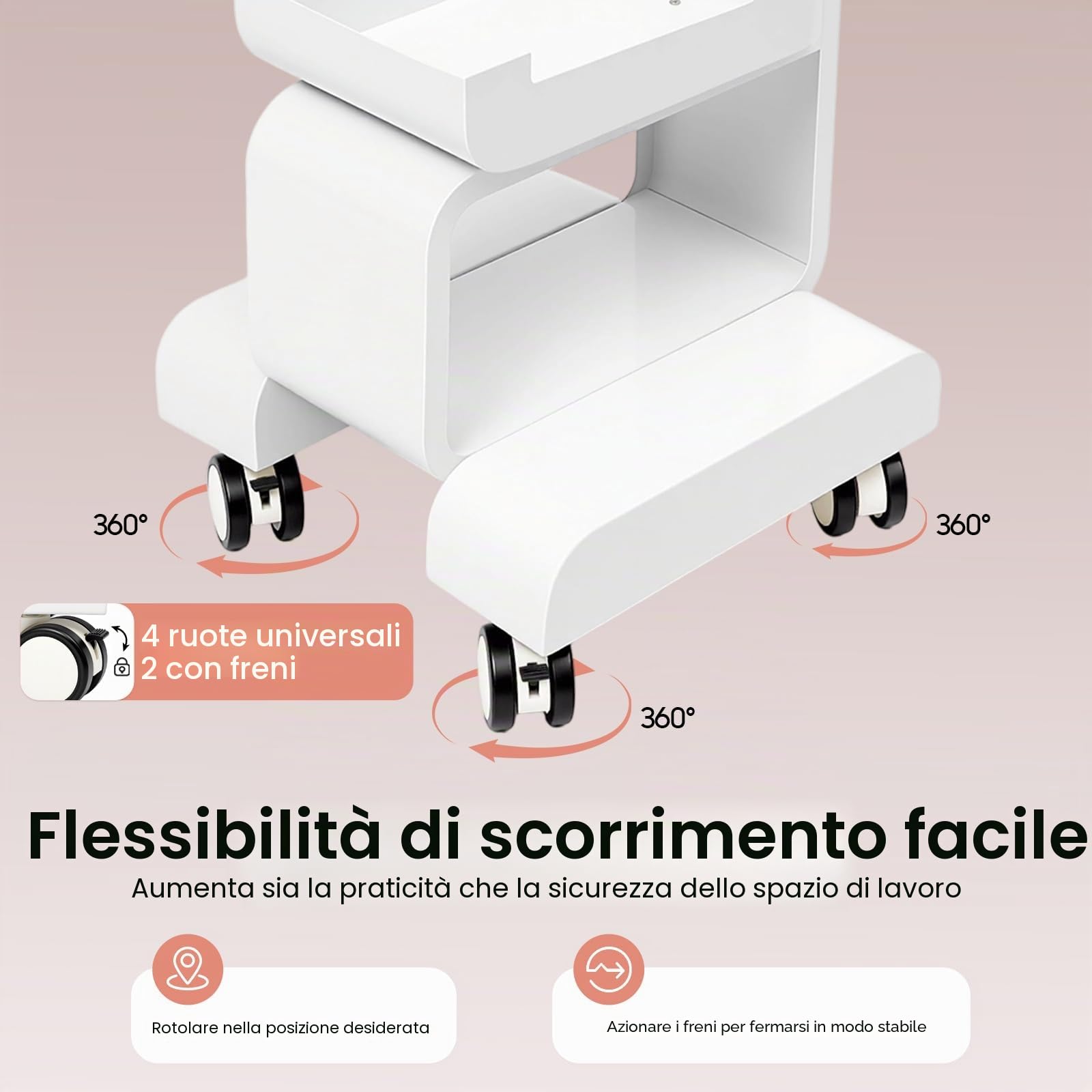 Carrello cosmetico Bellezza, Salon Trolley, Attrezzatura Tavolo Beauty Carrello Carrello per Saloni, Saloni di Bellezza, Ospedali, Capacità di carico 20 kg, Bianco