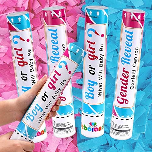 Gender Reveal Confetti Cannon Popper 2 Pink And 2 Blue Boy Or Girl 12 Inch Launcher With Biodegradable Confetti For Baby Gender Reveal Party Celebration