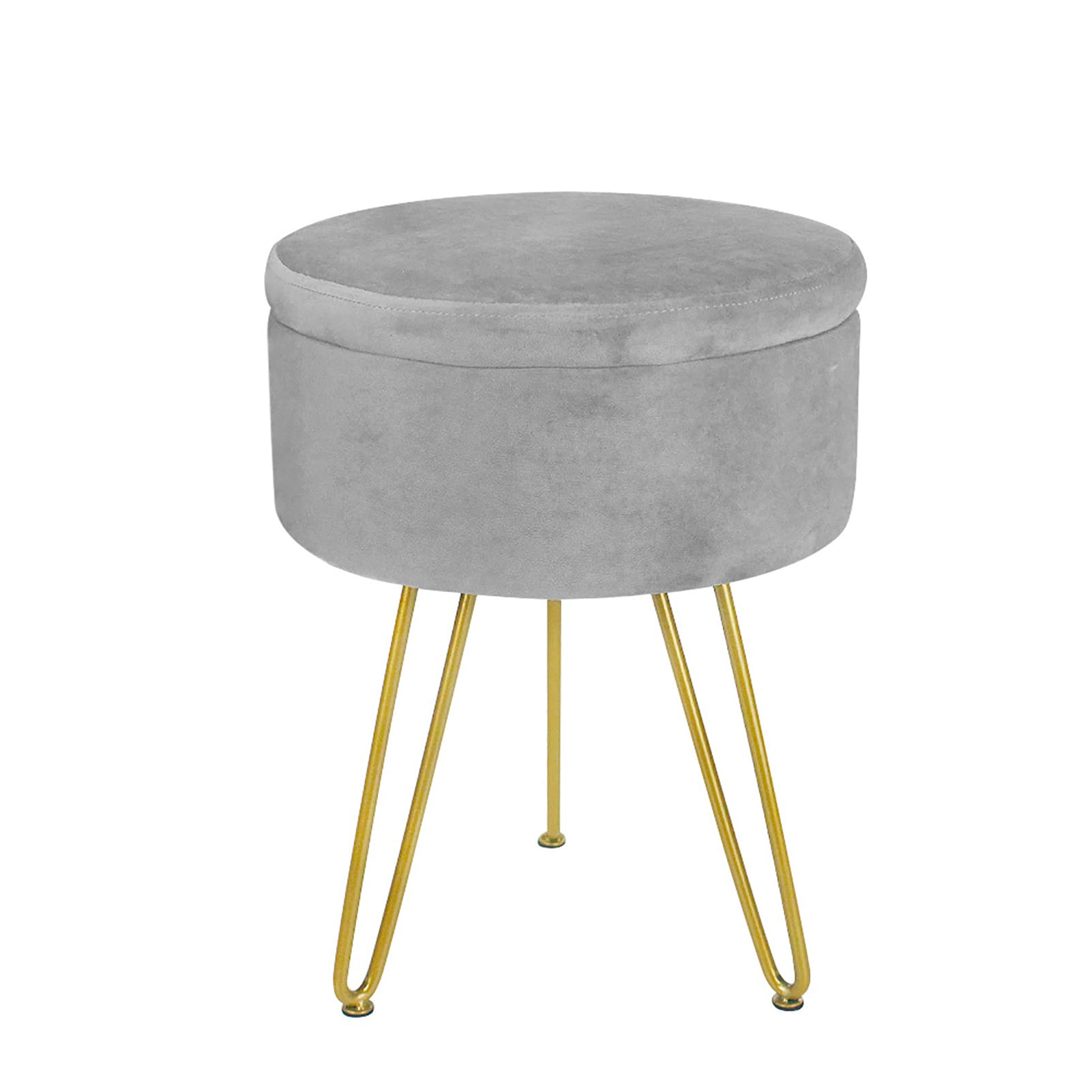 Repose-pieds de rangement en velours gris avec pieds en métal doré pour salon