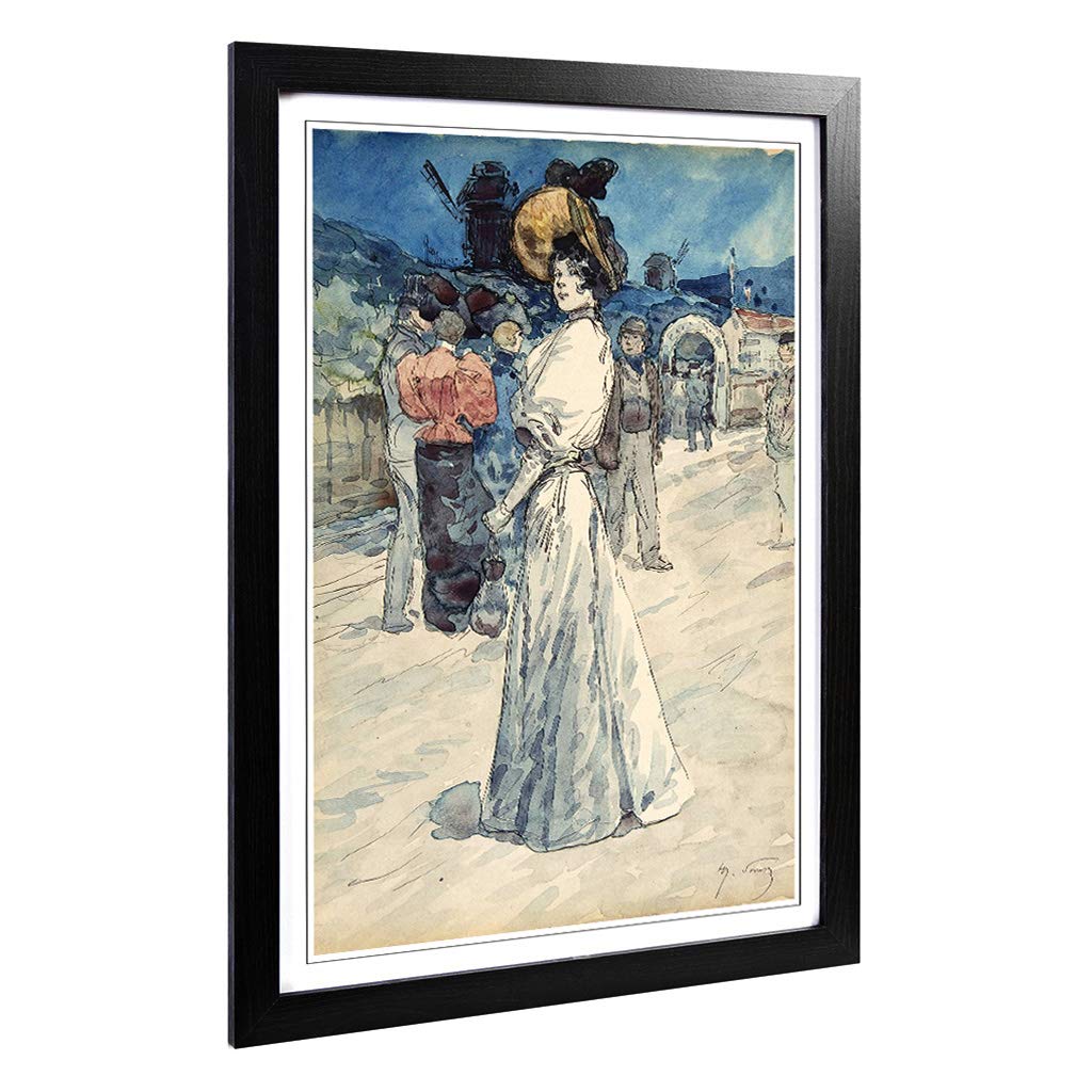 Big Box Art Framed Print of Henry Somm Outside The Moulin Galette Design | Wall Art Picture | Home Decor for Kitchen, Living Room, Bedroom, Hallway, Black, A2 / 24.5x18 Inch / 62x45cm